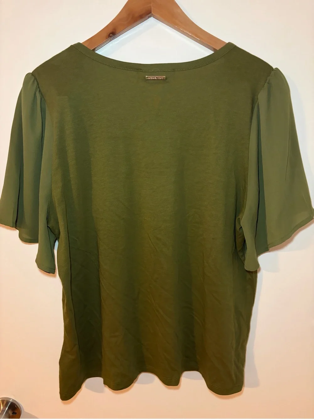 Michael Kors Olive Green V-Neck Flutter Sleeve Tee